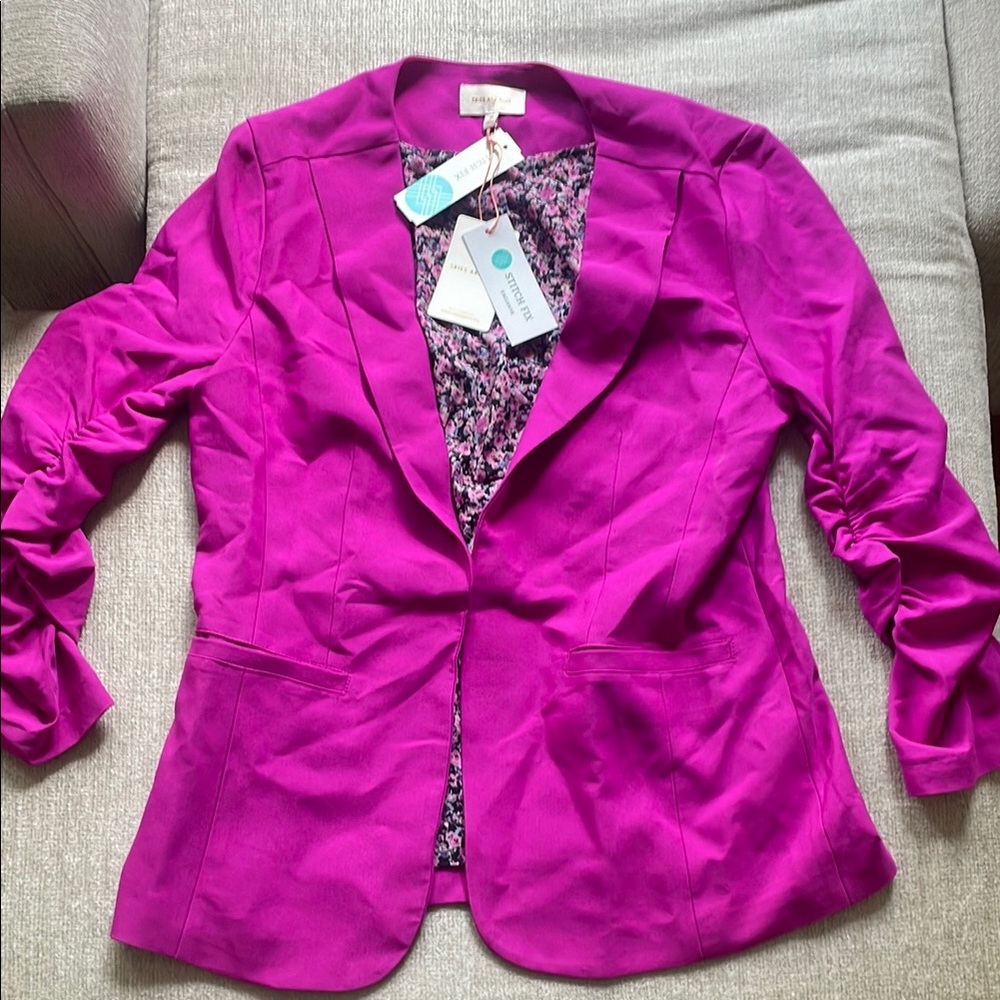 Skies Are Blue Pink Blazer with Ruched Sleeves